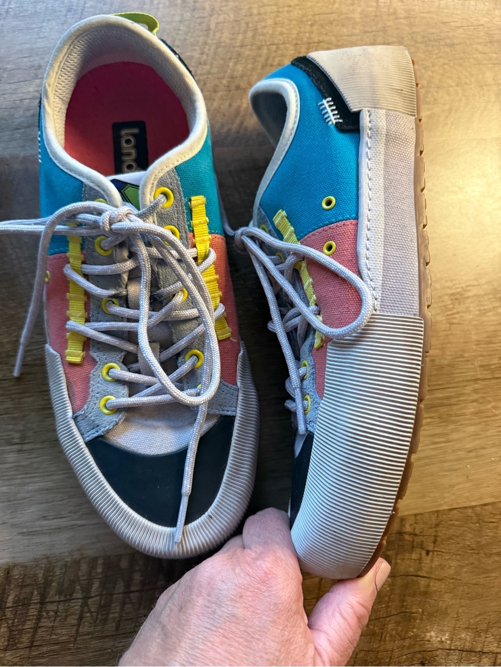 Landed Multicolor Colorblock Low Top Lace-Up Sneakers Rubber Outsole size 8